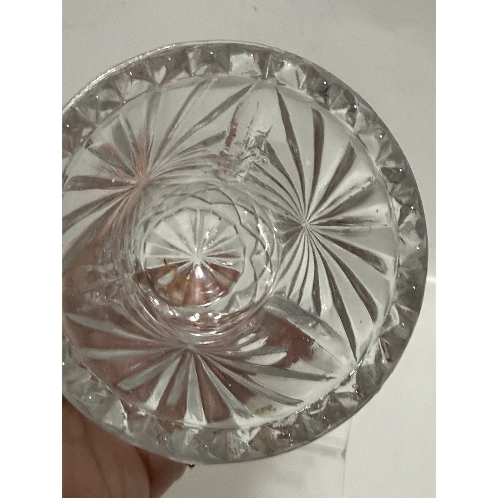Vintage Clear Pressed Glass‎ Bud Vase Starburst Diamond Point Sawtooth Rim 5